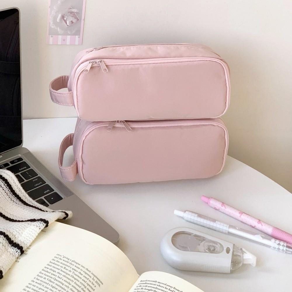 Desktop Storage Korean Pink Stationery Bag Large Capacity Solid Color Pencil Pouch  School