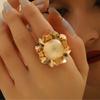 Golden Round Flower-shaped Open Ring for Women, Fashionable Retro Exaggerated Large Ring Accessories Gift