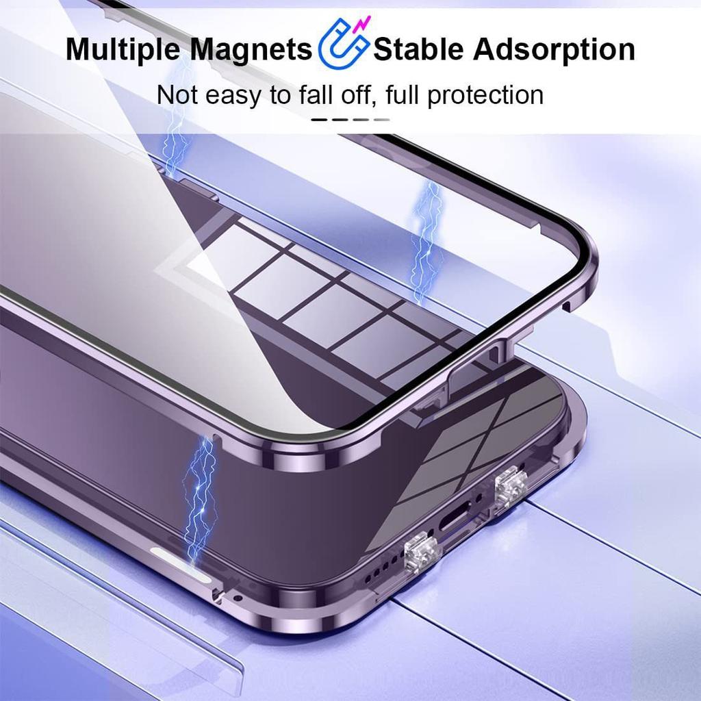 For iPhone 16 Pro Case Magnetic Adsorption Double Sides Tempered Glass+Metal Phone Cover with Buckle