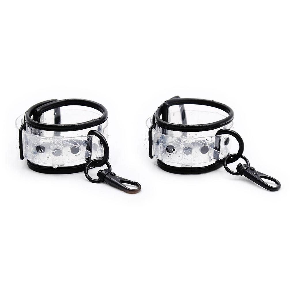 Transparent Leather Bondage Set: Handcuffs, Foot Cuffs, Neck Cuffs, and Dog Leash Collar