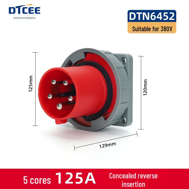 63A IP67 Reverse Insertion Plug Socket with 3-Core, 4-Hole, 5-Pin Connector