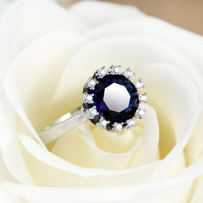 Luxury Real Sterling Silver Color Ring 1Ct Blue CZ Wedding  Rings Engagement For Women Wedding