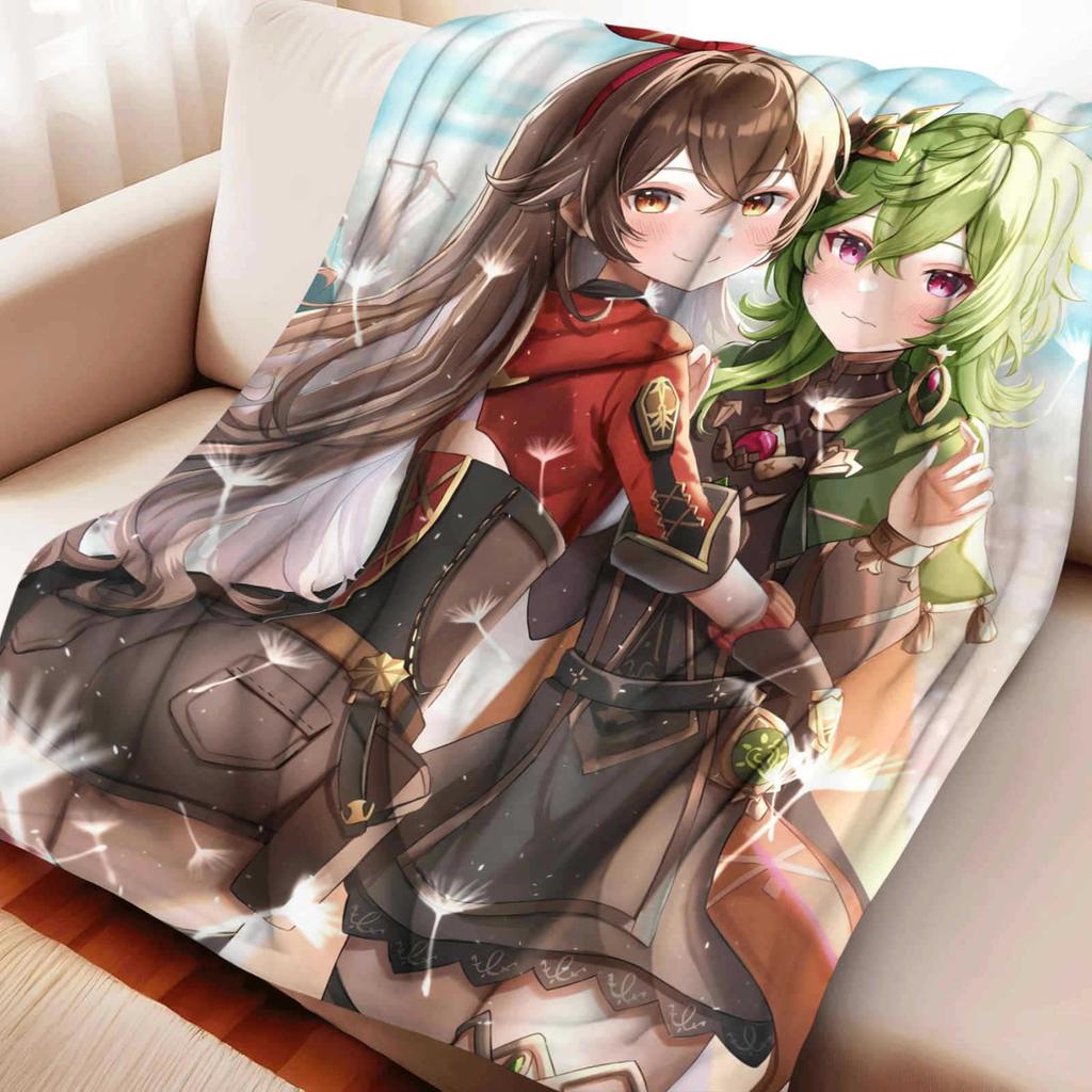 Cartoon Genshin Impact Collei Flannel Blanket Cover Warmth Soft Anime Blanket Multifunctional Decor Home Universal Blankets