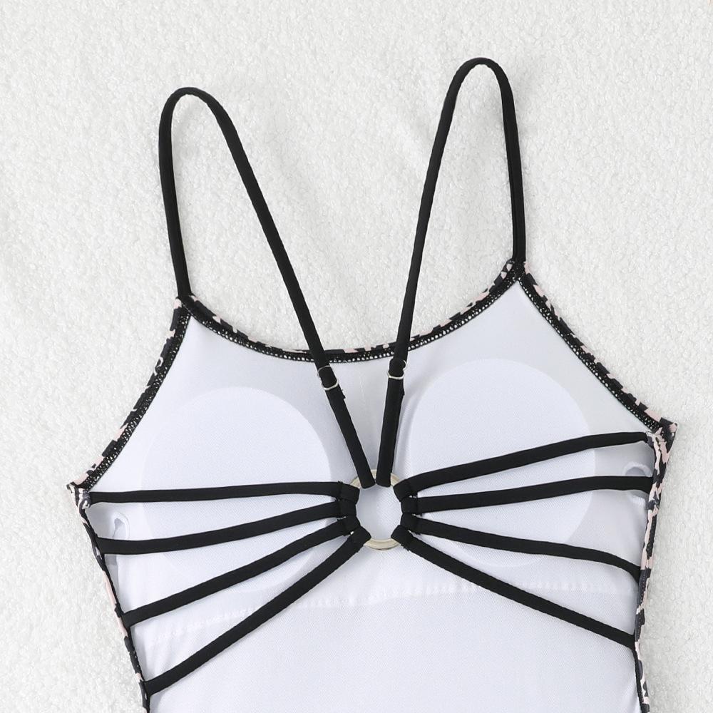 Fashion Pure Desire Leopard Print Bright Color Backless Bikini Swimsuit For Summer