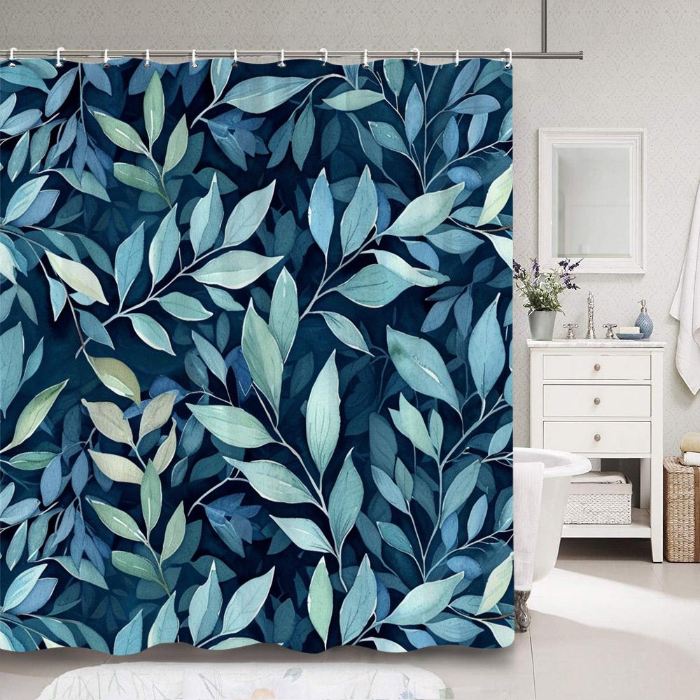 Modern Simple Colourful Leaf Shower Curtain Botanical Pattern Polyester Fabric Shower Curtains Bathroom Decoration With Hooks