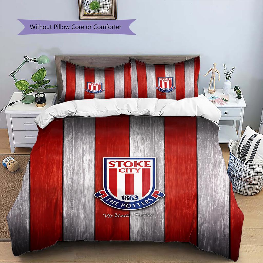 Stoke City FC Muster Bettwäsche Bettdecken-Set Heimdekoration Geschenk (1 Bettbezug + 2 Kissenbezüge (ohne Füllung))