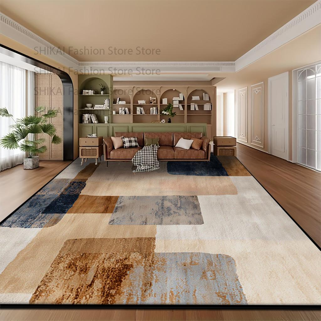 Alfombra Beige Wabi-Sabi Fácil de Limpiar para Sala de Estar Decoración del Hogar Antideslizante Suave Alfombra Abstracta Plegable Terciopelo Corto Alfombrilla para Mesas de Café