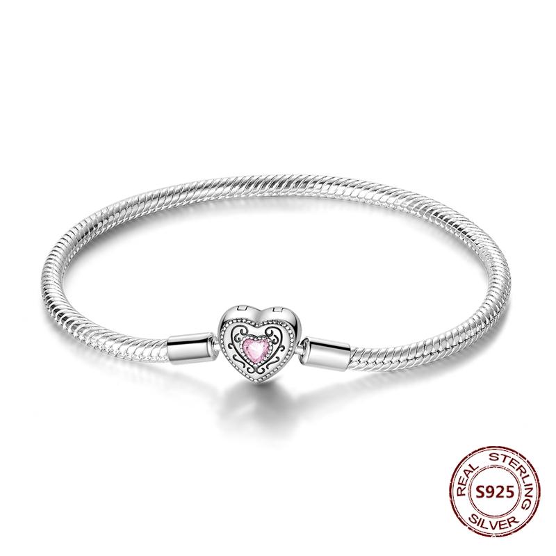 Pink Love Heart Copper Metal Bracelet High Quality Fine Jewelry Authentic Original Bracelets Zircon Cat Paw Snake Chain Designed For Do It Yourself