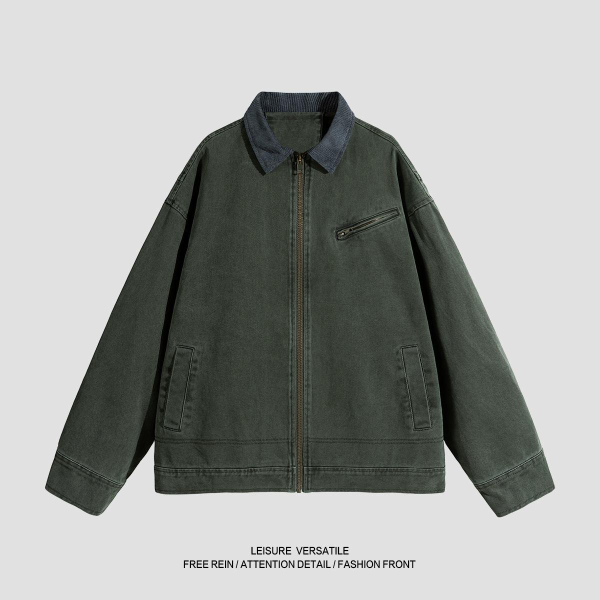 Weft Men's Green/Sky Blue Pure Cotton Jacket For New Jacket American-Style Washing And Old Lapel Spring And Autumn Clothing Cm