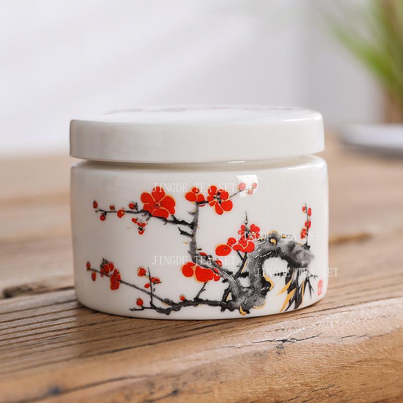 Ceramic tea sealed jar Household moisture-proof storage tank Tea set accessories Cosmetics packaging jar Mask Powder Jar