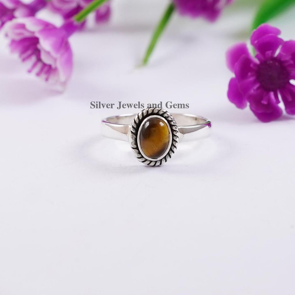 Natural Tiger Eye Ring, Handmade Twisted Wire Ring, 925 Sterling Silver Ring, Tiger's Eye Ring, Gift for Friend, Dainty Ring