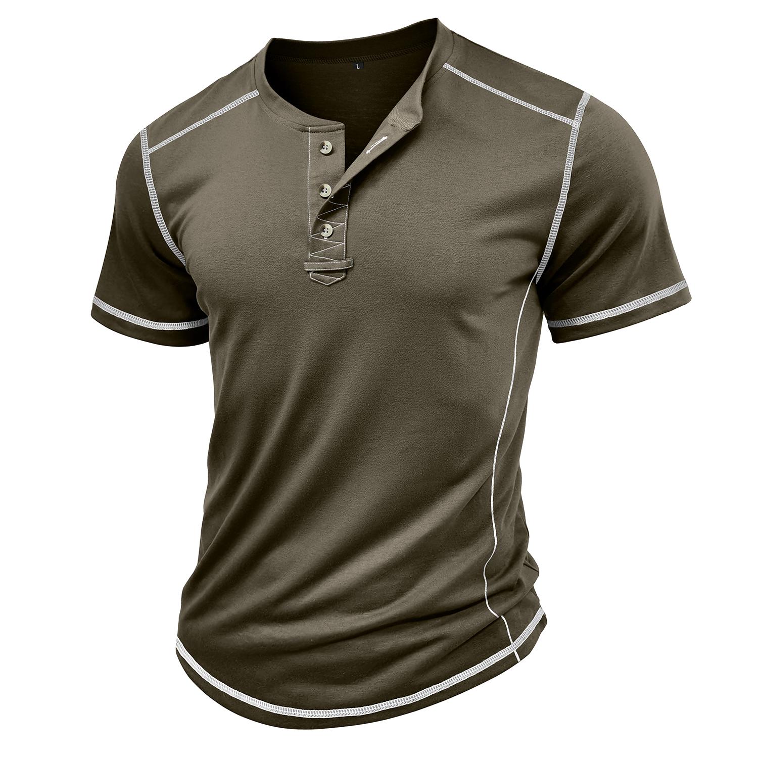 

Men’s T-Shirts Henley Collar Short Sleeves Tops Color Blocked Cotton Blend Shirts Summer Casual Wear 3XL зелений