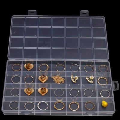 Transparent Plastic Jewelry Organizer, Rectangular Desktop Organizer for Rings, Earrings, Necklaces, Snap Button Design, Multi-functional