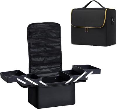 Large Capacity Cosmetic Storage Portable Makeup Makeup Nail Cosmetic Box with Shoulder Travel Use Gold Box, Box, Storage, Case, Strap, (Black Edge)