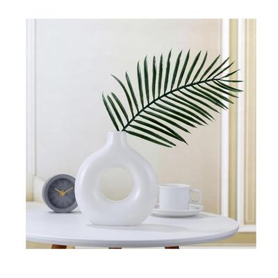 Keramik-Donut-Vase, Pampasgras-Blumenvase, Heimdekor-Mittelstück für Büro oder Geschenke - (Weiß, 6 Zoll) Neu