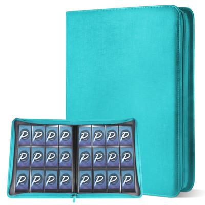 PAKESI 12 Pocket Trading Card Binder Sky Blue 480 Capacity Side Loading Zipper PU Cover Album 34 X 33.5 3.2 Cm