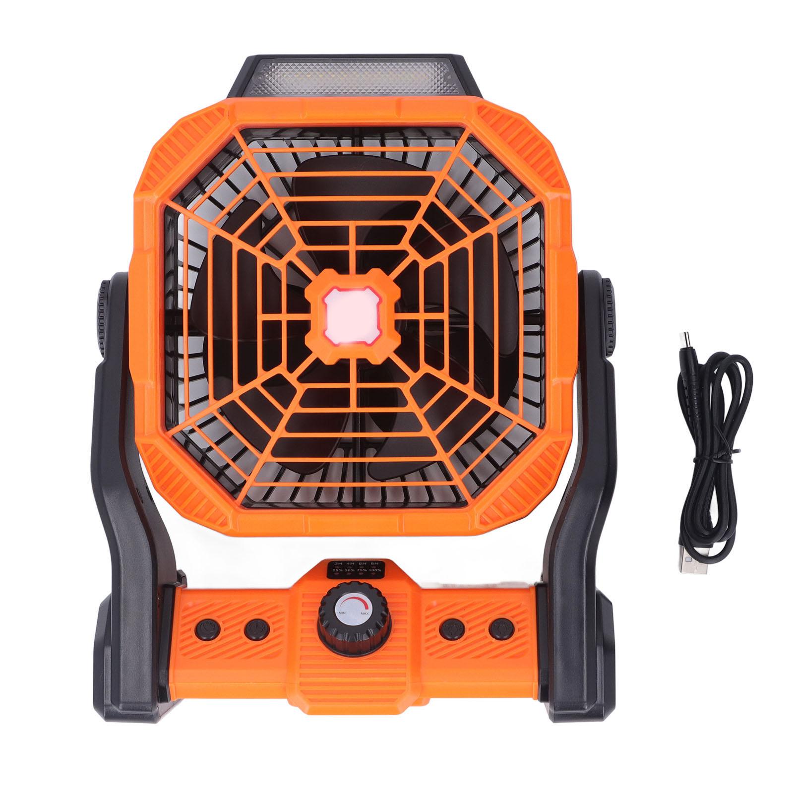 

Светодиодный вентилятор для кемпинга с батарейным питанием Перезаряжаемая скорость Цветовая яркость Регулируемая портативный вентилятор Мощность B