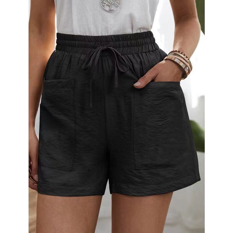 New women's linen wide-legged shorts - summer casual sports high-waisted large size loose solid color with pockets