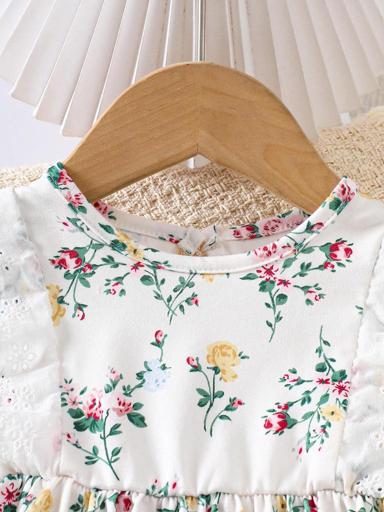 Baby Girl Floral Lace Short Sleeve Outfit Set
