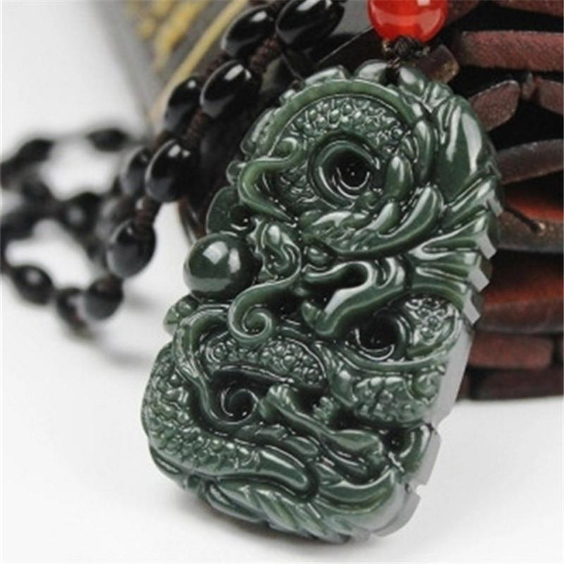Chinese Natural Green Jade Dragon Pendant Necklace Charm Jewellery Fashion Accessories Hand-Carved Luck Amulet Gifts