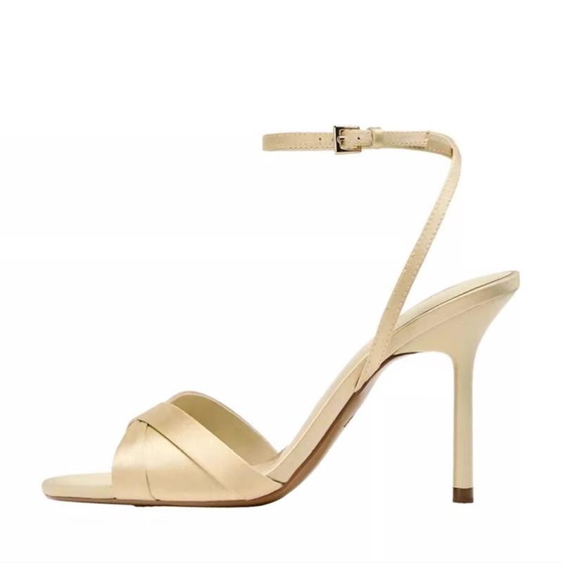 Fashion Luxury Satin Designer Sandals for Women Sexy Open Toe Ankle Strap Thin High Heels Elegant Banquet Wedding Shoes Sandalias Mujer