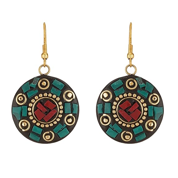 Non-precious Metal Dangling Handmade Lightweight Hook Tibetan Style Earrings for Women
