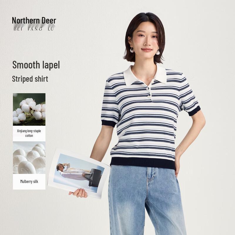 Women s Striped Knit Polo T-Shirt 2XL