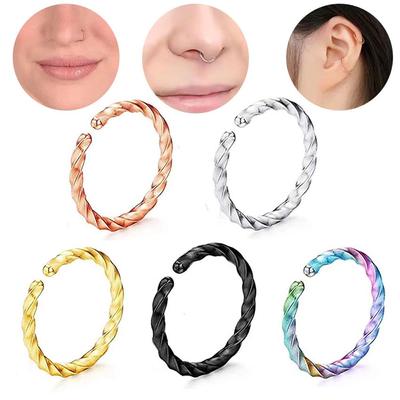 Acier Mode Design Femmes Pince à Nez Style Coréen Bijoux de Corps Faux Piercing Anneaux de Nez Torsadés