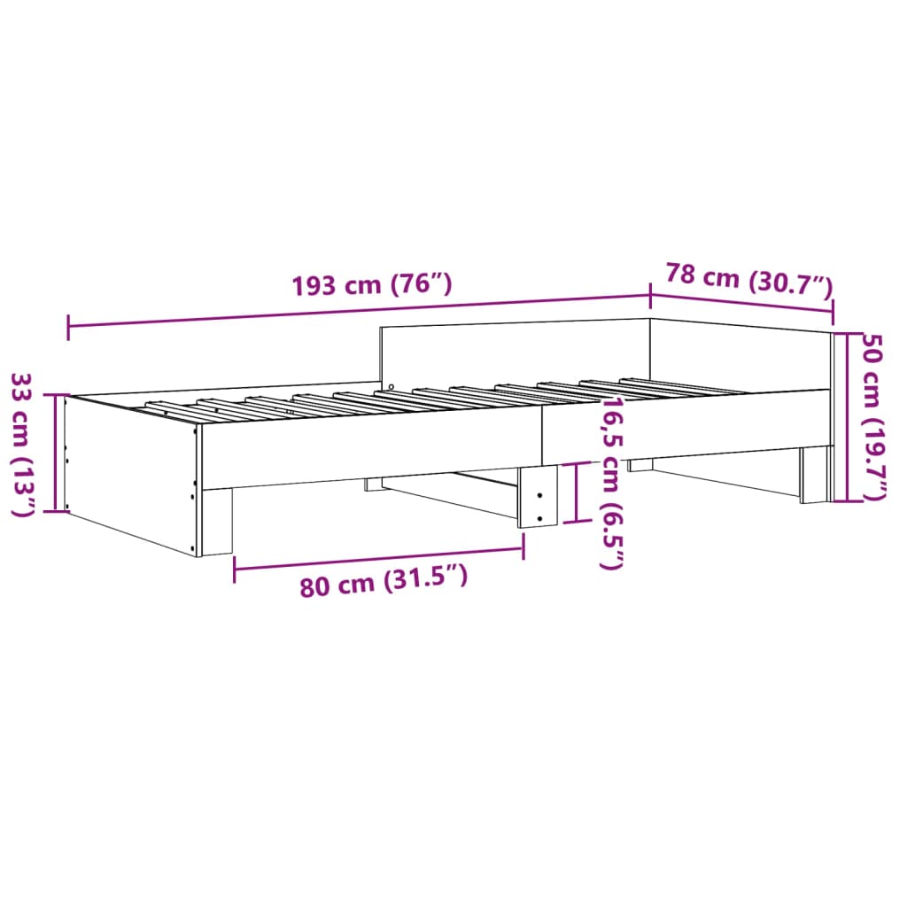 Bed Frame White 75 x 190 cm Particleboard