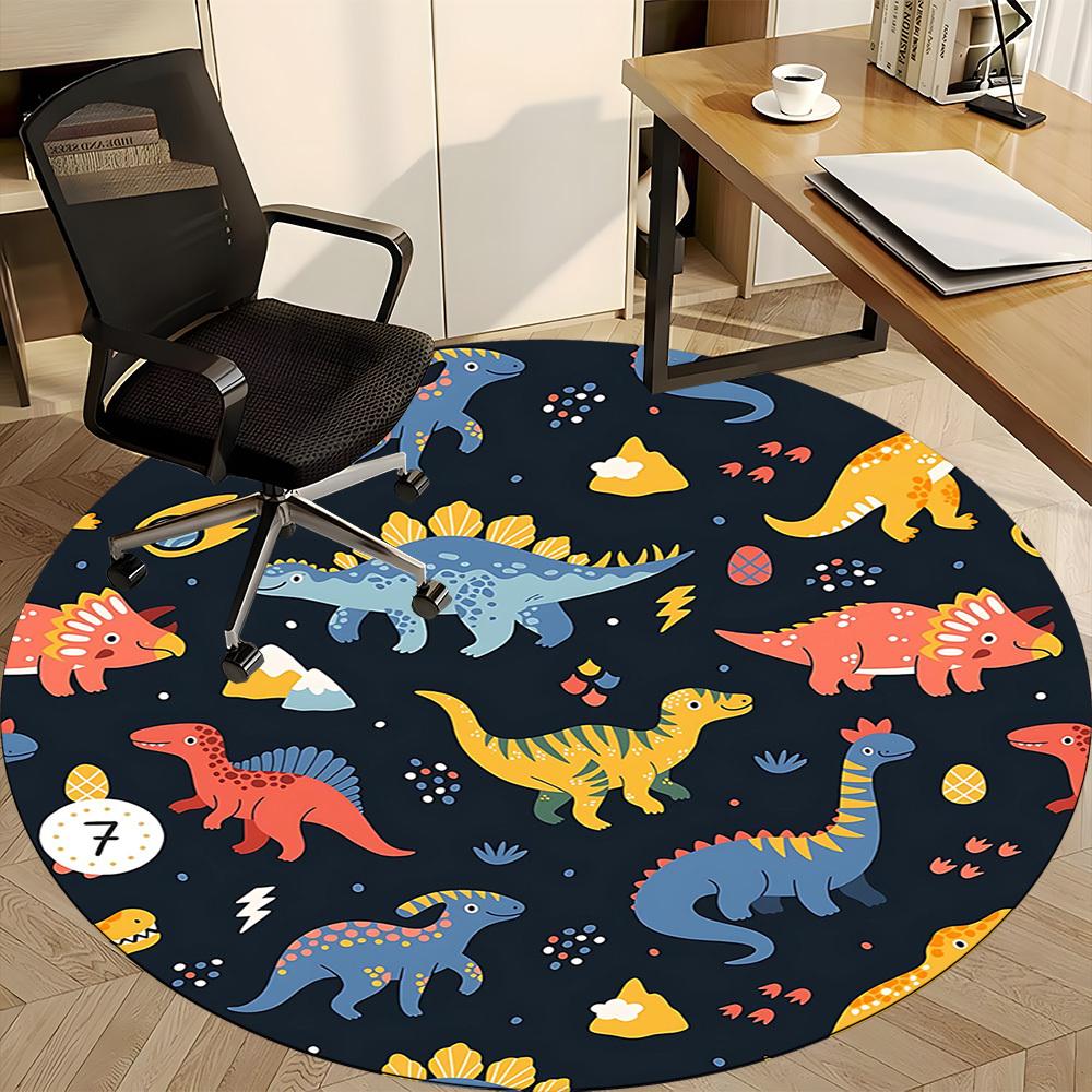1PC Dino World Pattern Office Round Area Rug, Mat Suitable For Office, Under Office Chairs Bedroom Living Room Home Decor, Room Deco
