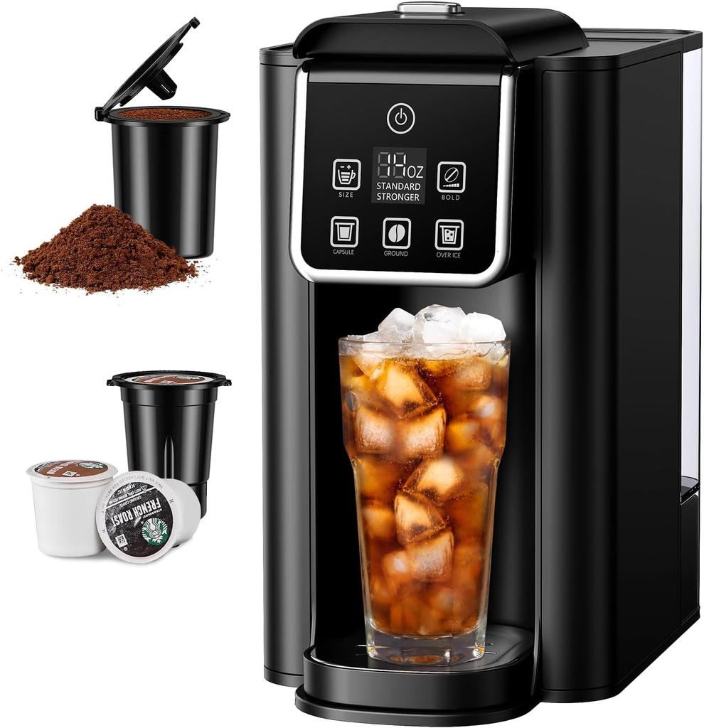 Cafetera Individual 2.0, para Cápsulas K-Cup y Café Molido, Preparación de 6-14 oz, Depósito de 50 oz, Preparación Intensa, Acero Inoxidable, Negro