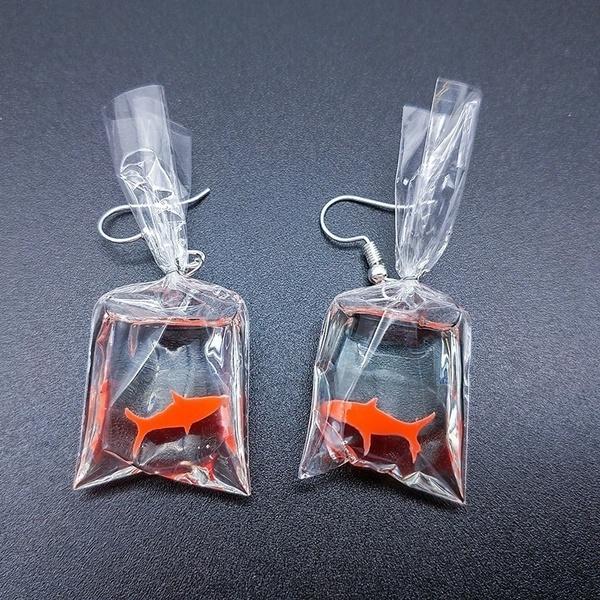 

Серьги из смолы с имитацией мешка для воды и золотой рыбки, милые серьги-подвески ручной работы с золотой рыбкой и конфетами в виде мешка своими руками жёлтый