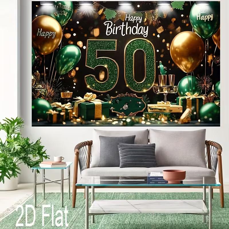 2D Black Green Gold 50th Birthday Backdrop 50 Years Old Photo Booth Prop