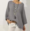In Stock 2025 Women's Solid Color Cotton Linen Raglan Sleeve Round Neck Top