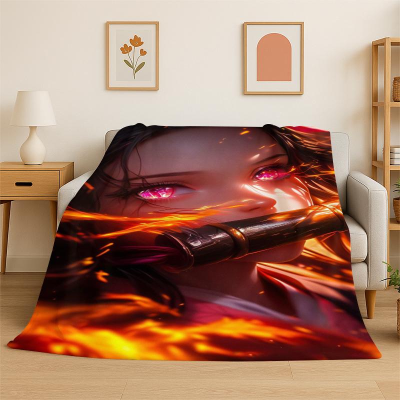 

Cartoon Demon Slayer Anime Kamado Nezuko Tanjirou Flannel Blanket Soft Warm Throw Blanket for Bedroom Living Room Bed Travel 75x90cm