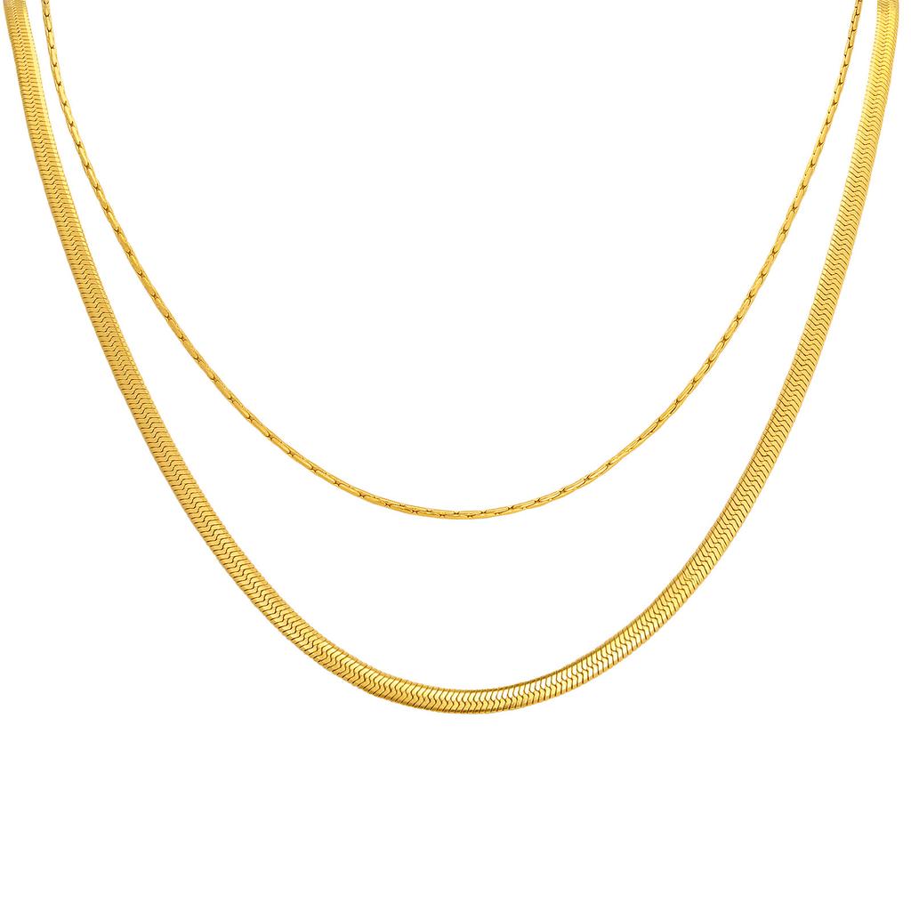 18K Gold-Plated Stainless Steel Blade Chain Hammer Round Chain Double-Layer Necklace Wind Simple Collarbone Chain Female Nc-1367