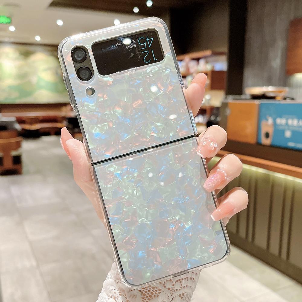 

KEYSION Luxury Diamond Glossy Shell Pattern Case for Samsung Z Flip 6 5 4 3 5G Shockproof Phone Cover for Galaxy Z Flod 3 4 5 6 for Galaxy Z Flip 6 разноцветный
