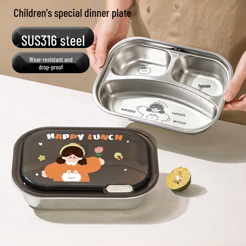 Kids 316L Stainless Steel Divided Meal Plate