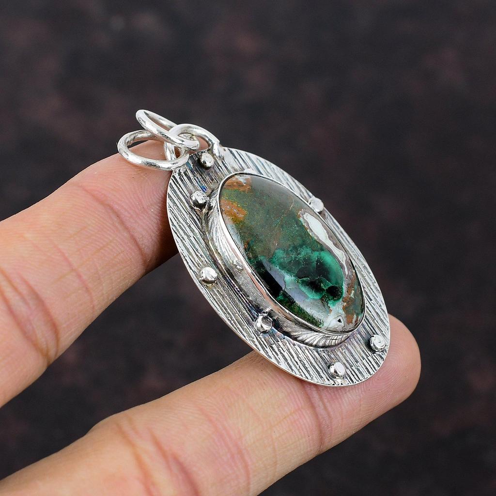 Cuprit-Chrysokoll-Anhänger, Original-Edelstein-Anhänger, 925er-Sterlingsilber-Anhänger, handgefertigt, anständiger Schmuck, Geschenk für Freund, Geburtsstein-Schmuck