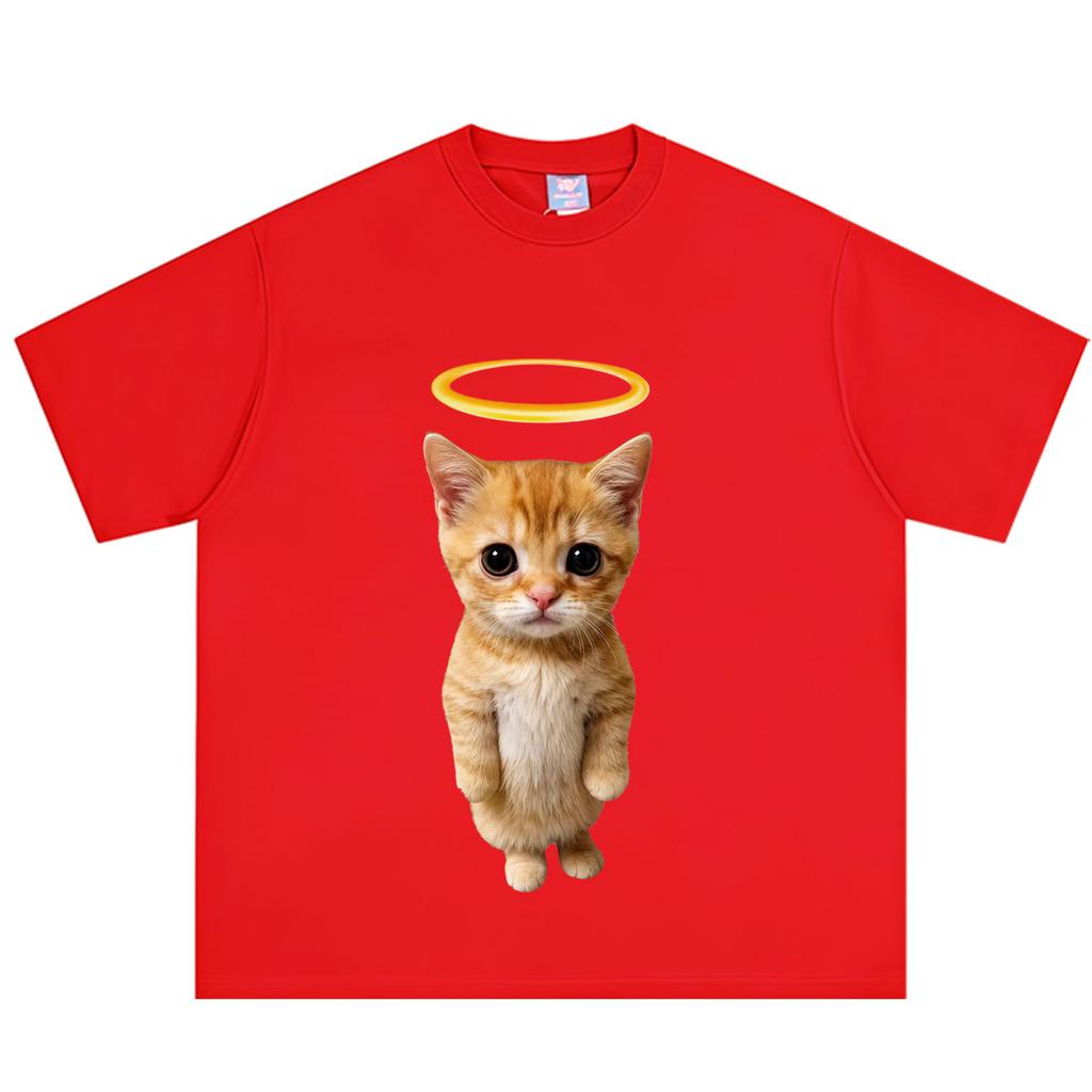 Angel Cat Funny Meme Cat TShirt Unisex Unisex Fashion Clothing TShirt Summer Shortsleeved Loose Casual Cotton Hiphop Tshirts