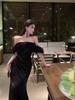 French Temperament, High-end Sense, Shoulder Dress, Women's Waist and Thin Dress, Women's Fringed Design, Long Skirt