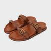 Fashion Metal Buckle Soft Leather Women Roman Shoes Thick Bottom Women Summer Slippers Leisure Comfort Non-slip Women Beach Flat Sandals