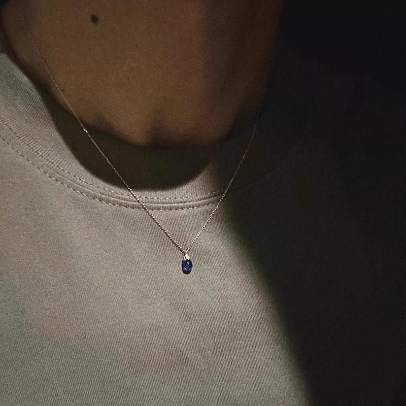 

ANENJERY Blue Water droplet Pendant Thin Chain Necklace For Women Simple Temperament Neck Luxury Vintage Jewelry Gifts Wholesale синій