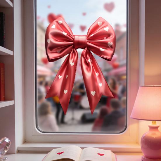 Yousheng Large Pink Red Bow Window Clings Valentine's Day Window Decals Cute Reusable Static Sticker for Wedding Anniversary Party Home Glass Door