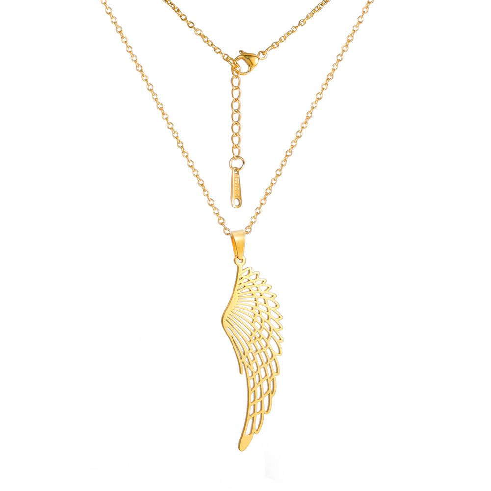 Cazador Hollow Wing of Angel Pendant Necklaces Feather Wings Stainless Steel Gold Color Charm Necklaces for Women Jewelry Kpop