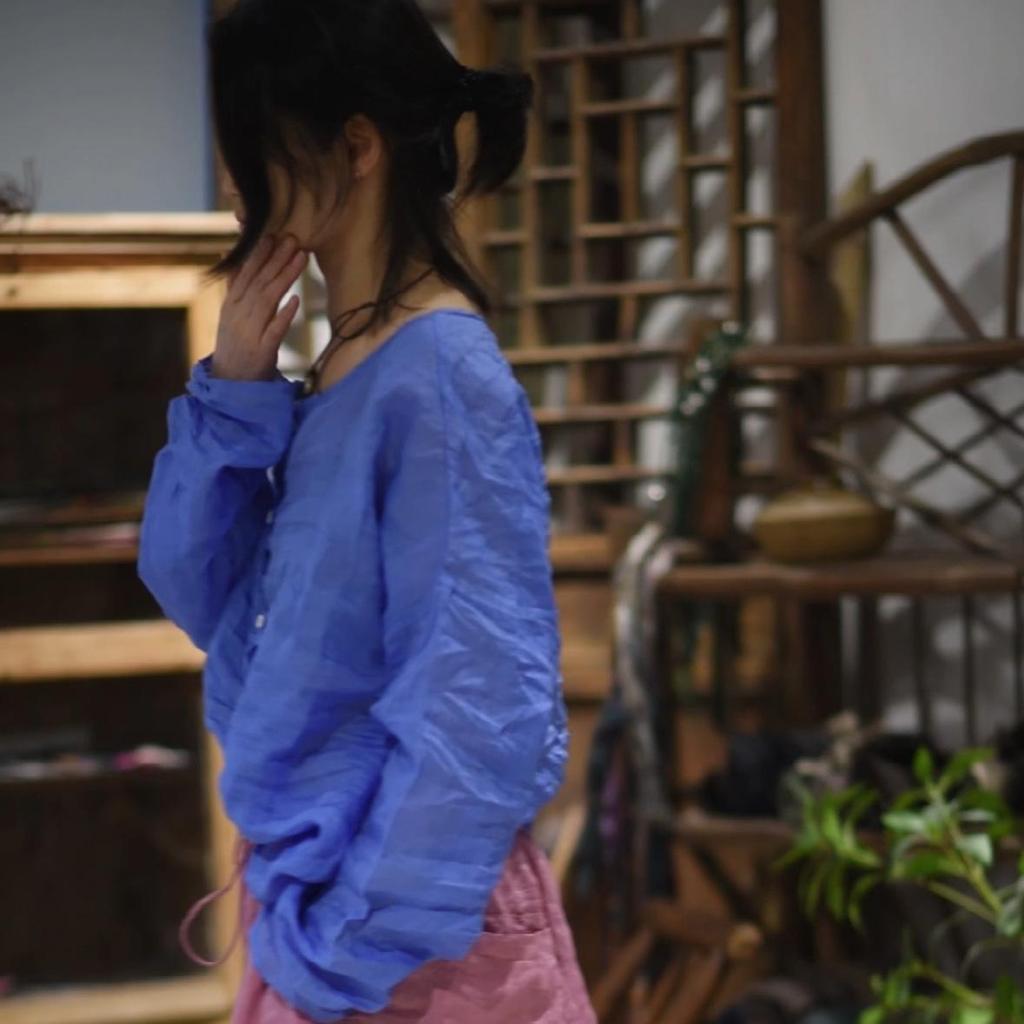 SN56 Versatile Crew Neck Ramie Cardigan - Summer Sun Protection, Solid Color, Drop Shoulder.