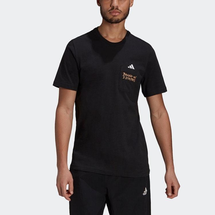 adidas Pocket Tee M Embroidered Sports Short Sleeve Black Men's GT5306
