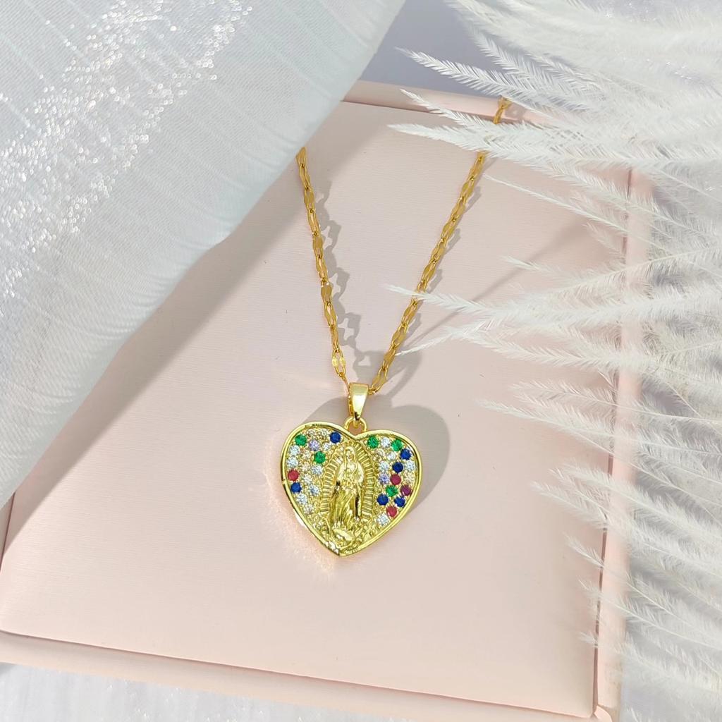 French Virgin Necklace Women'S Premium Vintage Ol Personality Versatile Portrait Geometric Pendant Accessories