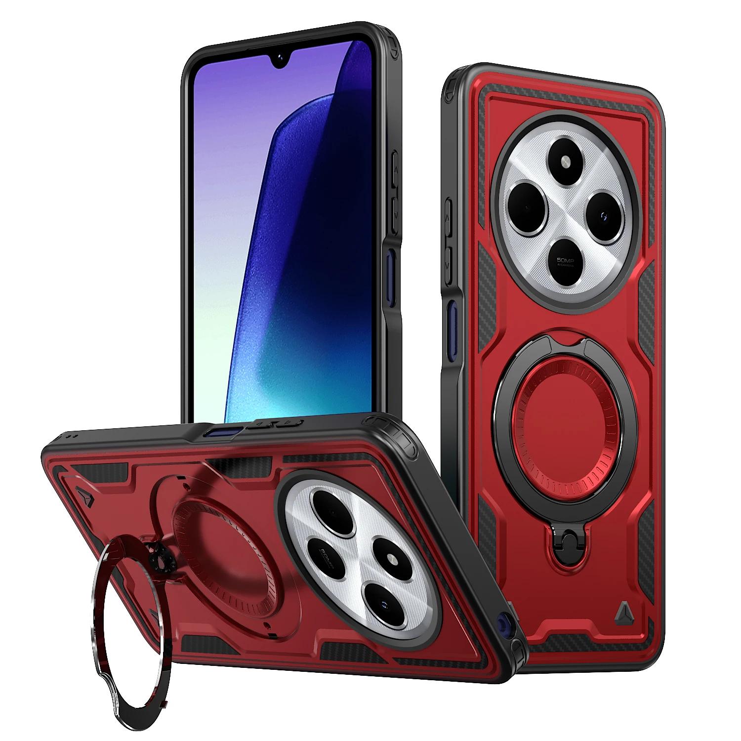 

For Xiaomi Redmi 14C Case Military Armor Shockproof 360° Rotating Magnetic Metal Ring Stand TPU Frame Plastic Phone Cover Fundas For Redmi 14C красный