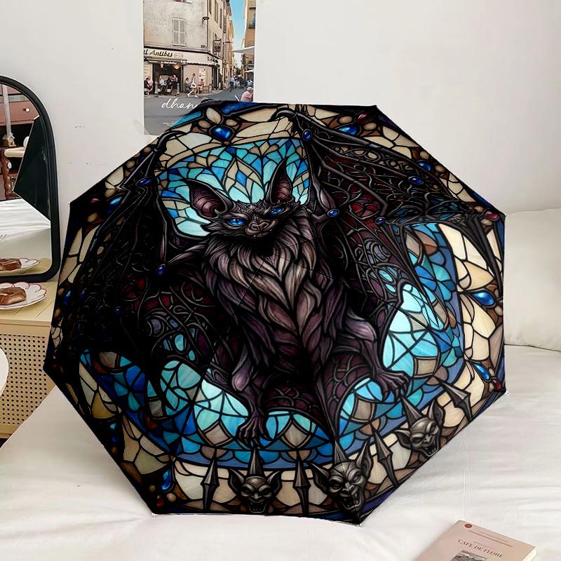 Stained Glass Bat Design Umbrella 8-Frame for Travel, camping, Casual Lightweight Portable Umbrella, Essential for every family Holidays Gift